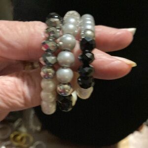 Elegant Black and Silver Beaded Bracelet Set